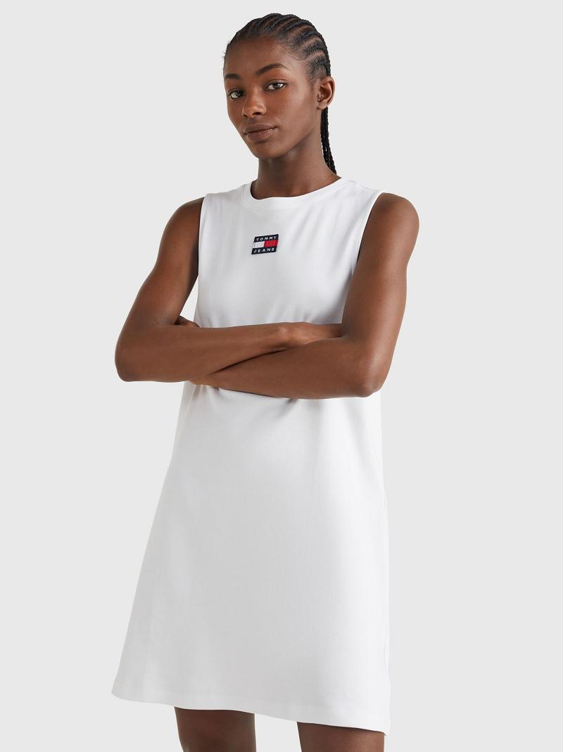 Női Tommy Hilfiger Badge Logo Tank Dresses Fehér | HU 43CTV